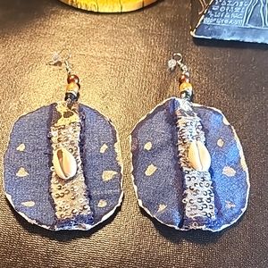 5 inches denim fabric earrings